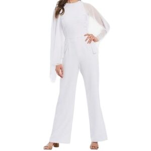 Alex Marie White Jumpsuit with Sheer Sleeves